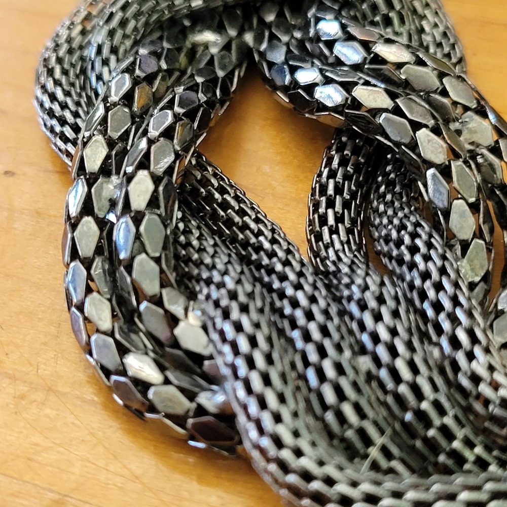 Vintage Silver Tone Multi Strand Mesh Knot Bracelet Braided Chain Statement